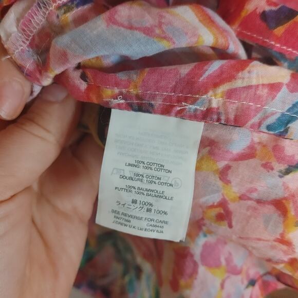J. Crew Size 2 Floral Frilly Blouse Vibrant Pineapple Floral Pink Green White - Picture 5 of 7